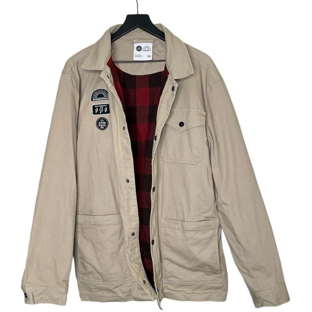 Bearded Goat Open Road Men’s Flannel Lined Jacket Khaki Tan Size XL